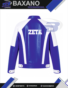 Zeta Phi Beta Sorority PU Leather Varsity <b>Jacket</b> Blue <b>White</b> Letter Print Full Sleeve Zipper Casual Style Women's Racing <b>Jacket</b> - Product Image 6