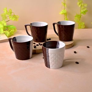 Set of 2 Brown & White Artisan <b>Ceramic</b> Tea <b>Cups</b> - Product Image 2