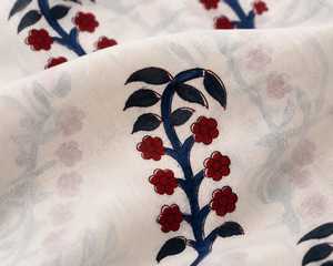 Tissu en Popeline Florale de Coton 53/54 Pouces Blanc Rouge Bleu Imprimé Botanique Respirant Textile de Maison Tissé Poids Moyen VEER - Product Image 4