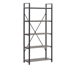 ชั้นวางหนังสือสไตล์วินเทจอุตสาหกรรม 5 ชั้น ทำจากเหล็กดัดและไม้เนื้อแข็ง สำหรับสำนักงานหรือห้องนั่งเล่น - Product Image 4