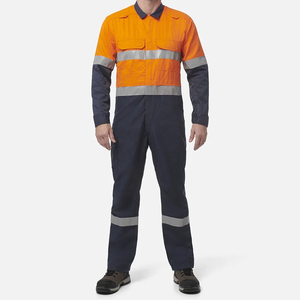 Combinaison de travail haute visibilité pour hommes, orange marine, bandes réfléchissantes, manches longues, uniforme en coton pour l'industrie et la construction - Product Image 1
