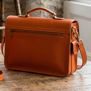 Regal Three Llc Genuine Leather Briefcase Men Classic Buckle Closure Office <b>Bag</b> Business Durable Orange Leather Satchel <b>Bags</b> - Product Image 2