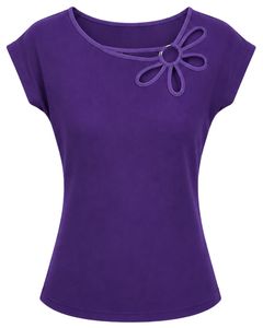 Manufacturer Customized Purple Women Casual Flower Neck T Shirt Soft Breathable Summer <b>Top</b> Short Sleeve Fashion Blouse Outfit - Product Image 1
