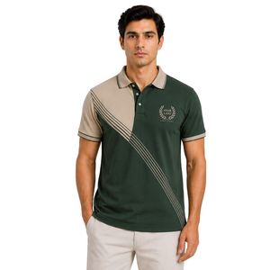Polo personnalisé vert forêt et beige pour homme, manches courtes, décontracté, pour le golf, OEM, marque privée, respirant, uniforme, vente en gros - Product Image 1