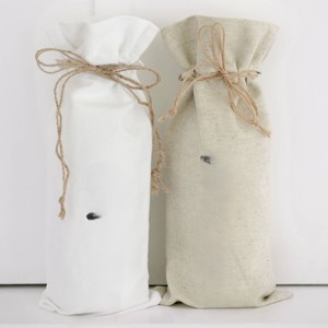 Eco Luxe Cotton <b>Canvas</b> Bottle Gift Tote Premium Reusable Wine Carrier Cotton <b>Drawstring</b> <b>Bag</b> Medium Size Gift Pouch Natural Color - Product Image 6