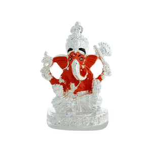 Idole de Ganesh Ji en acier inoxydable fait main de 5 pouces avec couronne plaquée or et détails de lotus pour la décoration de la salle de mariage, des Puja et de Diwali - Product Image 5