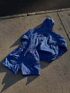 Custom Logo <b>Men</b>’s Nylon Windbreaker <b>Jacket</b> and Shorts Set Lightweight Reflective Piping Two Piece Streetwear Tracksuit - Product Image 2