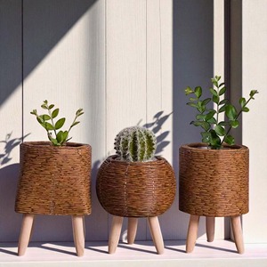 Maceta de ratán para uso en balcones y jardines, colgante y de pie, soporte para plantas de fibra natural, estilo bohemio, decoración para el hogar y la oficina. - Product Image 4