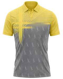 Camiseta Polo Personalizada para Hombre en Amarillo y Gris, Manga Corta, Estampado Gráfico, Transpirable, Ropa Deportiva de Poliéster, Informal, para Golf y Entrenamiento - Product Image 1