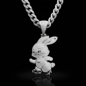 Colgante de Diamantes con Diseño de Conejo de Dibujos Animados en Oro Blanco, Estilo Hip Hop, con Incrustaciones de Diamantes - Product Image 1