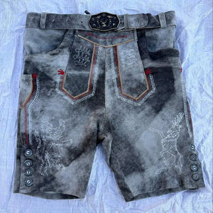 Pantalones Cortos Bávaros de Cuero de Gamuza con Bordado para Hombre, Cintura Media, Estilo Trachten, para Oktoberfest - Product Image 1
