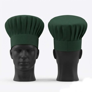 Gorro de Chef de Primera Calidad, Mezcla de Poliéster y Algodón, 180 GSM, Verde Oscuro, Corona Plegada, Banda Ajustable, Bordado Personalizado, para Uso Profesional - Product Image 1