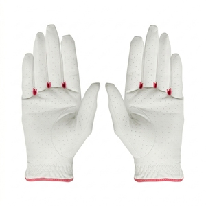 Gants de golf blancs et roses pour femmes, en cuir véritable, antidérapants, respirants, évacuant l'humidité, à enfiler, pour le sport - Product Image 2