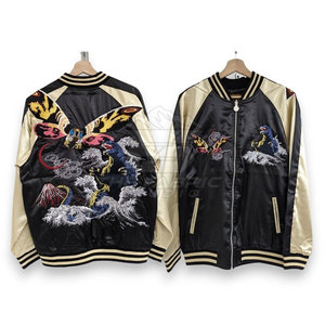 Chaqueta Sukajan de Invierno Hecha en Pakistán con Tela Satinada, Cuello Alto, Logotipo Frontal, Estilo Urbano, Ropa Exterior Informal a la Moda - Product Image 3