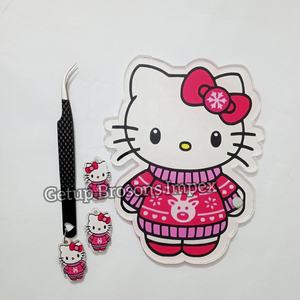 Pinzas con Punta Acrílica Curva con Recubrimiento de Polvo Negro, Llavero con Diseño de Hello Kitty, Mariposa y Flor, Logotipo Personalizado, Pegamento Multifuncional para Pestañas - Product Image 5