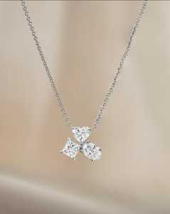 Collier pendentif à trois pierres en or massif 14 carats, diamant de laboratoire taille princesse, cœur et ovale, serti à griffes, pour usage quotidien, bijou unique - Product Image 2