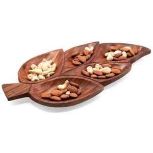 Leaf Shaped Wooden Divided Serving <b>Tray</b> 5 Compartment Nut <b>Snack</b> Platter Skies Trader - Product Image 1
