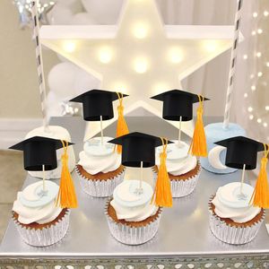 Gyufise 24 pz Topper per Cupcake a Forma di Cappello di Laurea 2025 con Nappa Dorata, Decorazioni Fai da Te per Feste di Congratulazioni per la Laurea, Topper per Bicchieri 2025 - Product Image 2