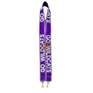 Purple Embroidered Rectangular Shape <b>Lanyard</b> Go Wildcats Text <b>Polyester</b> Strap with Gold Clips Handbag Use Personalized Design - Product Image 6