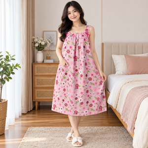 Chemise de nuit sans manches pour femme, col carré, longueur genou, imprimé floral, 100 % rayonne, séchage rapide, taille élastique, tenue décontractée - Product Image 3