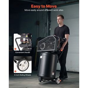 Compressore d'aria portatile da 20 galloni con motore da 2HP, 6.5SCFM, serbatoio lubrificato a olio da 90PSI, pressione massima 135PSI, compressore mobile per pneumatici a 6 ruote - Product Image 4