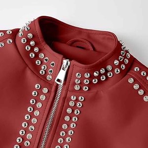 Womens Studded Leather <b>Jacket</b> <b>Punk</b> Rock Biker Black Motorcycle <b>Jacket</b> PU Genuine Leather OEM Custom Wholesale Supplier - Product Image 5