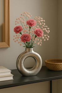 Florero de Metal Plateado en Forma de Donut, Florero Decorativo Moderno para Decoración del Hogar, para Sala de Estar - Product Image 4