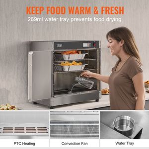 Scaldavivande a 4 livelli in acciaio inossidabile con ripiani regolabili, vassoio raccogligocce e doppia porta in vetro per mantenere calde 4 teglie - Product Image 3