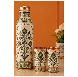 Botella de agua de cobre con estampado de flores coloridas y tapas, juego de recipientes portátiles para viaje - Product Image 3
