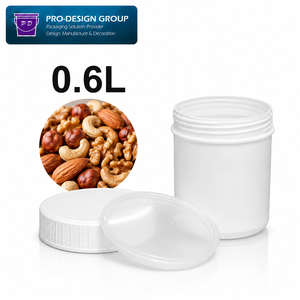 Seau en plastique de qualité alimentaire de 0,6 L avec couvercle à vis pour l'emballage des noix, récipient de stockage alimentaire réutilisable à large ouverture pour les amandes et les noix de cajou - Product Image 1