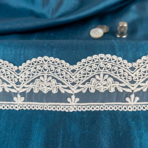 Hot Sale Premium <b>White</b> Organza Glass Nylon <b>Lace</b> Trim - Crown-Edge Floral and Geometric Embroidered Border for Bridal Wear - Product Image 2