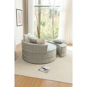 Poltrona a Botte Rotonda Oversize in Velluto con 5 Morbidi Cuscini, Divano per Soggiorno, Poltrona Relax con Poggiapiedi - Product Image 6