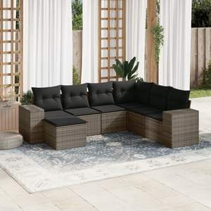 Dark Grey And Grey Garden <b>Sofa</b> <b>Set</b> With Cushions Outdoor Furniture UV Resistant PE Rattan Waterproof Contemporary Design - Product Image 1