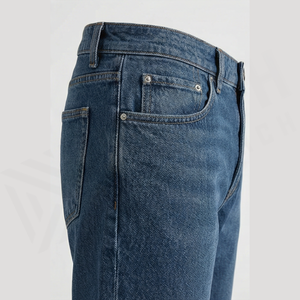 Straight-Leg Dark Wash <b>Denim</b> Jeans Men High Waist Regular Fit Cotton Casual Style Pants - Product Image 2