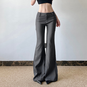 Pantalones de Moda para Mujer, Diseño de Cintura Alta con Cordón Ajustable, Estilo Hip Hop, Pierna Ancha, Casuales, de Algodón, Largos, Acampanados - Product Image 4