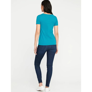 Women's V-Neck Short Sleeve Solid Color T-Shirt Slim Fit Casual Cotton Jersey <b>Top</b> Spring Summer Wear - Product Image 2