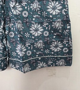 Conjunto de Pijama de Verano 100% Algodón con Estampado Floral para Mujer, Camisa con Botones y Pantalones Cortos, Azul Blanco Sanganeri - Product Image 3