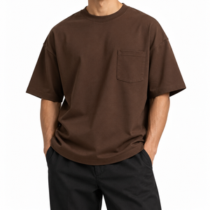 T-shirt Homme 100% Coton Vierge Coupe Ample Personnalisable Logo Couleur Unie 180 GSM Épais Col Rond Hip Hop Séchage Rapide - Product Image 1