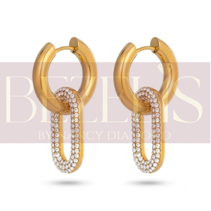 Boucles d'oreilles créoles en or 18 carats avec diamants de laboratoire, double anneau géométrique, pendantes, pour femme, cadeau de mariage, tendance - Product Image 4
