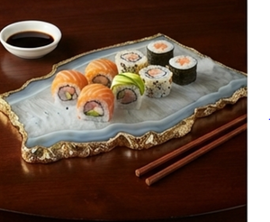 Elegant Serving Tray With Gold <b>Edged</b> <b>Border</b> Polished Natural Stone Decorative Resin Finish Perfect For Home Restaurants And Gift - Product Image 6