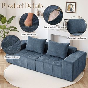Divano Moderno Minimalista Stile Schneier con 2 Cuscini per Soggiorno, Appartamento o Ufficio - Disponibile in Blu - Product Image 4
