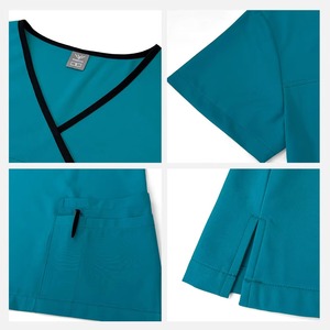 Women's Teal Scrub Set V-Neck Short Sleeve Polyester Hospital Uniform Pants With Needle Detection Feature - Product Image 2