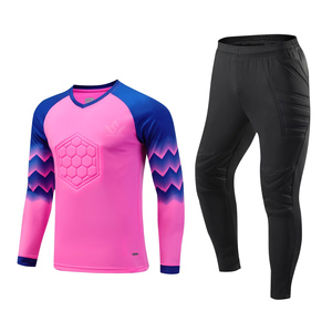 Ensemble de maillot de gardien de but pour homme, vert et noir, rembourré, manches longues, col en V, respirant, polyester, uniforme de gardien de but de football personnalisé - Product Image 3