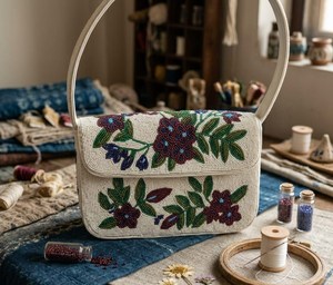<b>Beaded</b> Waterproof Linen Cover Closure Shoulder/Crossbody Evening Party Wedding <b>Handbag</b> for Valentine's Day - Product Image 5