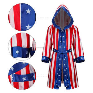 Disfraz de Boxeo para Hombre, Bata de Satén con Capucha, Pantalones Cortos, Cinturón y Capa con Diseño de Bandera Americana, Disfraz de Luchador Campeón para Halloween - Product Image 5