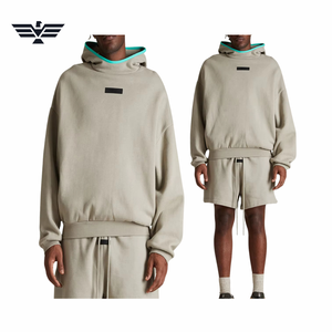 Ensemble sweat-shirt et short pour homme, blanc, à capuche, en molleton respirant, style streetwear, couleur unie, 100% coton tissé, veste zippée, printemps - Product Image 4
