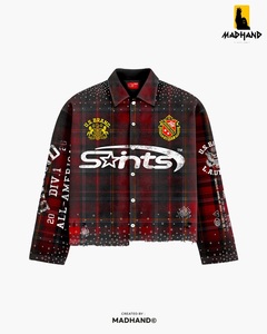 Custom <b>Rhinestone</b> Plaid Flannel Shirt | Distressed Oversized Checkered <b>Jacket</b> | Premium Streetwear Vintage Button Manufacturer - Product Image 6