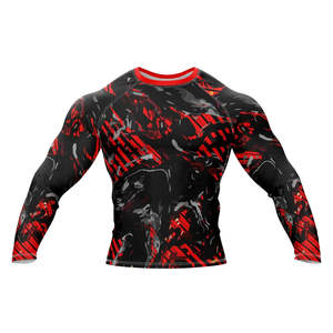 เสื้อรัดกล้ามเนื้อสำหรับกีฬาขายดีที่สุด แบบสั่งทำพิเศษสำหรับ Bjj พิมพ์ลายสีพื้น สำหรับผู้ชาย MMA แห้งเร็ว ผลิตจากผ้าสแปนเด็กซ์/โพลีเอสเตอร์ แขนยาว ราคาขายส่ง - Product Image 4