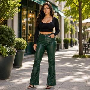 Pantalones de Cuero Genuino Hechos a Mano para Mujer, Pantalones de Cintura Alta, Corte Recto, Pantalones de Cuero de Lujo - Product Image 1