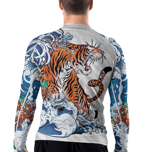 Maillot de protection personnalisé à manches longues pour homme, imprimé vague de tigre, respirant, pour MMA, BJJ et arts martiaux - Product Image 5